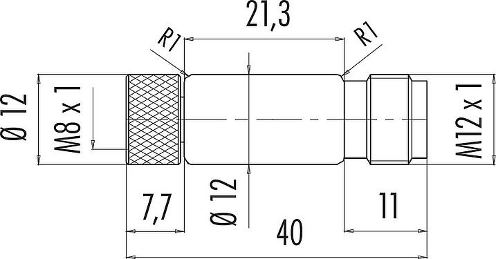 Scale drawing M12/M8 Adapter, Contacts: 3, unshielded, pluggable, IP67