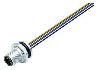 M12 Male panel mount connector, Contacts: 8, unshielded, single wires, IP68, UL 2238, M16x1.5, Rear mounting, stainless steel, potted