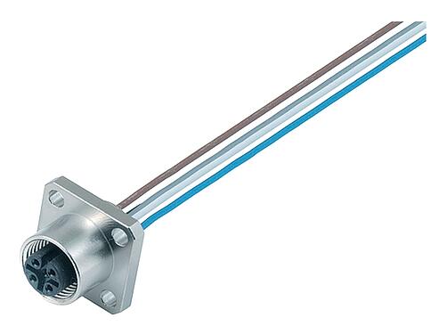 Illustration M12 Square female panel mount connector, Contacts: 8, unshielded, single wires, IP40, UL 2238, M3 (4x), Front mounting, potted