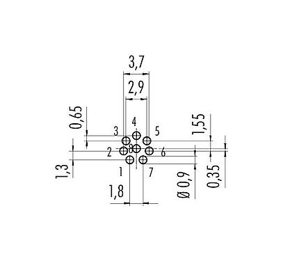 Conductor layout 09 0482 22 08 - M9 Female panel mount connector, Contacts: 8, unshielded, THT, IP40