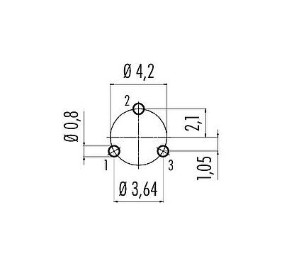 Conductor layout Snap-In Female panel mount connector, Contacts: 3, unshielded, THT, IP67, UL 2238, M8x0,75, Front mounting