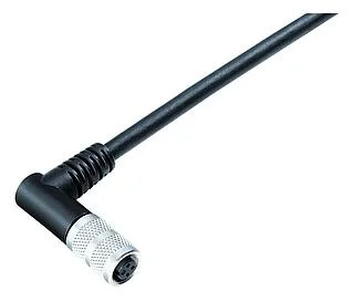 M9 Female angled connector, Contacts: 8, shielded, moulded on the cable, IP67, PUR, black, 8 x 0.14 mm², 5 m