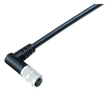 Illustration M9 Female angled connector, Contacts: 5, shielded, moulded on the cable, IP67, PUR, black, 5 x 0.25 mm², 2 m