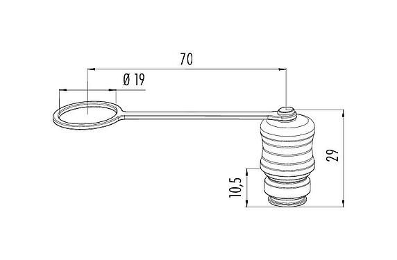 Scale drawing Protecting cap, IP67, with retaining strap
