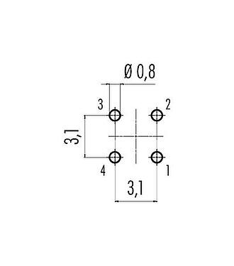 Conductor layout 99 9211 490 04 - Snap-In Male panel mount connector, Contacts: 4, unshielded, THT, IP67