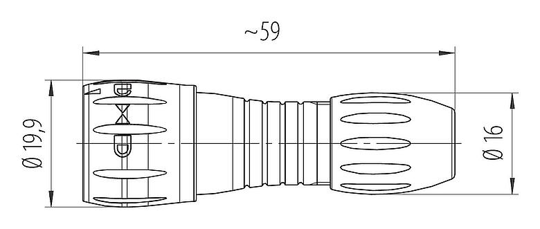 Scale drawing Bayonet Male cable connector, Contacts: 8, 4.0-6.0 mm, unshielded, solder, IP67 (when unplugged as well)