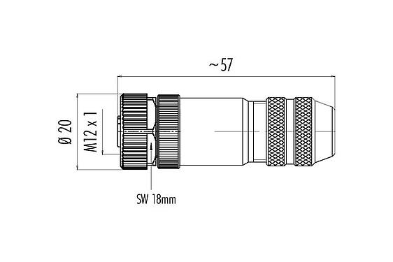 比例图 99 3730 810 04 - M12 直头孔头电缆连接器, 极数: 4, 6.0-8.0mm, 可接屏蔽, 螺钉接线, IP67, UL
