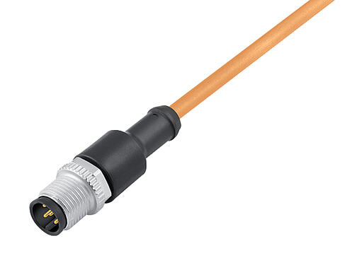 Illustration 77 3429 0000 80003-0500 - M12 Male cable connector, Contacts: 3, unshielded, moulded on the cable, IP68, UL, PUR, orange, 3 x 0.34 mm², for welding applications, 5 m
