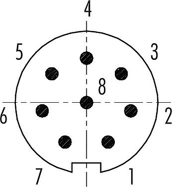 联系安排 (外掛程式側) Push Pull 针头法兰座, 极数: 8, 非屏蔽, 焊接, IP40, M14x0,5, 板前安装