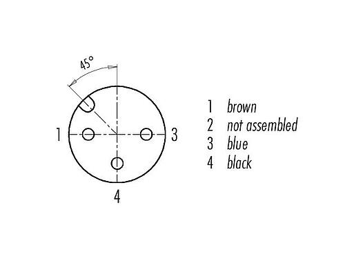 Contact arrangement (Plug-in side) 77 3734 0000 20403-0200 - M12 Female angled connector, Contacts: 3, unshielded, moulded on the cable, IP69K, UL, Ecolab, PVC, grey, 3 x 0.34 mm², stainless steel, 2 m