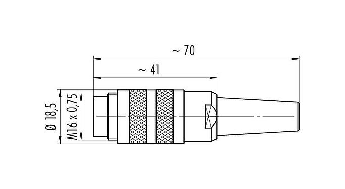 Scale drawing M16 Male cable connector, Contacts: 5 (05-a), 4.0-6.0 mm, shieldable, crimping (Crimp contacts must be ordered separately), IP40
