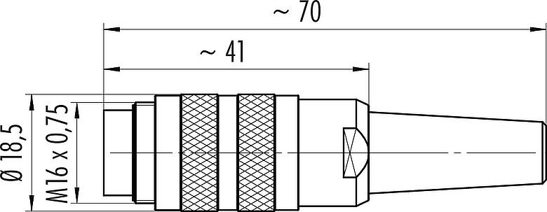 比例图 M16 直头针头电缆连接器, 极数: 4 (04-a), 4.0-6.0mm, 可接屏蔽, 压接(压接触点必须单独订购), IP40