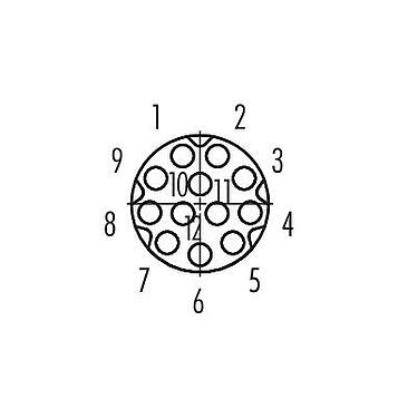 Contact arrangement (Plug-in side) 86 6618 1120 00012 - M8 Female panel mount connector, Contacts: 12, shieldable, THT, IP67, UL, screwable from the front