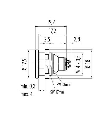 Scale drawing 09 4931 025 08 - Push Pull Male panel mount connector, Contacts: 8, unshielded, solder, IP40