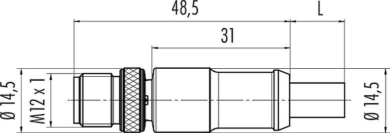 Scale drawing M12 Male cable connector, Contacts: 4, shielded, moulded on the cable, IP67, UL 2238, Profinet/Ethernet CAT5e, PUR, green, 4 x AWG 22, 2 m