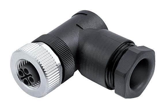 插图 M12 弯角孔头电缆连接器, 极数: 3+PE, 8.0-10.0mm, 非屏蔽, 螺钉接线, IP67, UL 2238, VDE