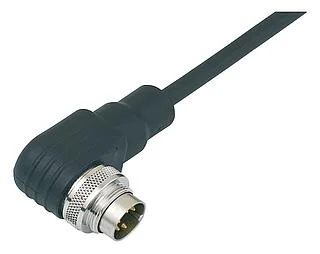 M16 Male angled connector, Contacts: 5 (05-a), shielded, moulded on the cable, IP67, PUR, black, 5 x 0.25 mm², 2 m