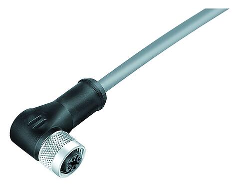 插图 M12 弯角孔头电缆连接器, 极数: 5, 屏蔽, 预铸电缆, IP67, UL 2238, PVC, 灰色, 5x0.25mm², 2m