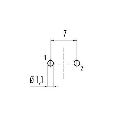 Conductor layout M16 Female panel mount connector, Contacts: 2 (02-a), unshielded, THT, IP40, M18x0,75, Rear mounting