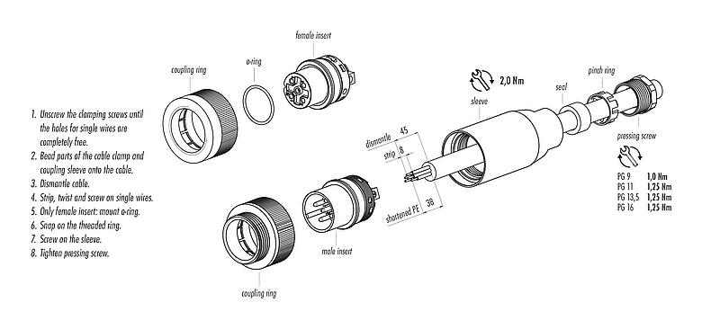 Assembly instructions 99 0737 02 24 - RD30 Male cable connector, Contacts: 24, 12.0-14.0 mm, unshielded, solder, IP65