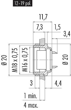 比例图 09 0054 80 14 - 孔头法兰座, 极数: 14 (14-b), 非屏蔽, 焊接, IP40, 板前固定
