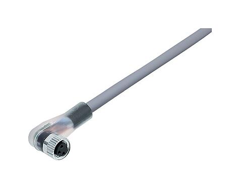 插图 M8 弯角孔头电缆连接器, 极数: 4, 非屏蔽, 预铸电缆, IP67/IP69K, UL 2238, PVC, 灰色, 4x0.34 mm², 2m