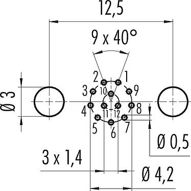 导体结构 M8 Male panel mount connector, Contacts: 12, shieldable, THT, IP67/IP69K, UL 2238, M10x0.75, Rear mounting, potted
