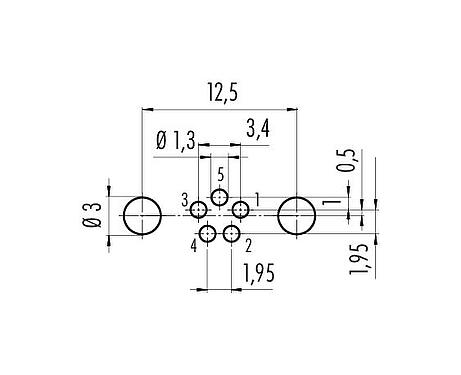 导体结构 M8 针头法兰座, 极数: 5, 可接屏蔽, THT, IP67, UL 2238, M8x1.0, 後壁安裝, 模压成型
