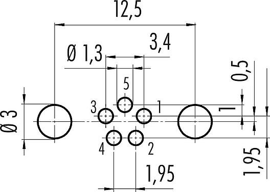 导体结构 M8 针头法兰座, 极数: 5, 可接屏蔽, THT, IP67, UL 2238, M8x1.0, 後壁安裝, 模压成型