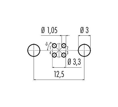 Conductor layout M8 Female panel mount connector, Contacts: 4, shieldable, THT, IP67, M8x1.0, Rear mounting, potted