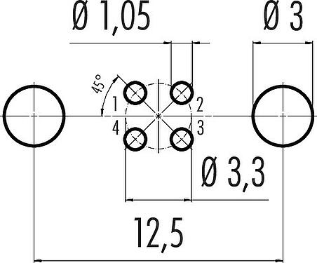 导体结构 M8 孔头法兰座, 极数: 4, 可接屏蔽, THT, IP67, M8x1.0, 後壁安裝, 模压成型