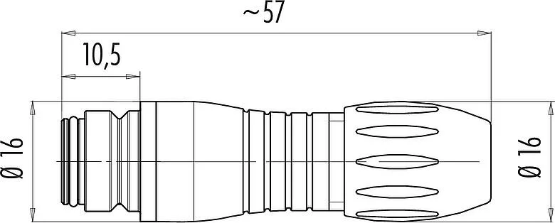 Scale drawing Snap-In Female cable connector, Contacts: 8, 4.0-6.0 mm, unshielded, solder, IP67, UL 2238, VDE