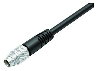 M9 Male cable connector, Contacts: 4, shielded, moulded on the cable, IP67, PUR, black, 5 x 0.25 mm², 5 m