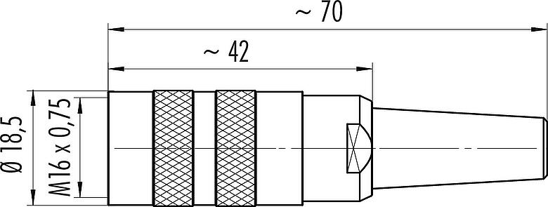 Scale drawing M16 Female cable connector, Contacts: 4 (04-a), 6.0-8.0 mm, shieldable, crimping (Crimp contacts must be ordered separately), IP40