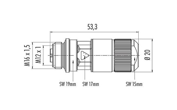 Scale drawing 99 3788 810 08 - M12 Female cable connector, Contacts: 8, 5.5-9.0 mm, shieldable, IDC, IP67