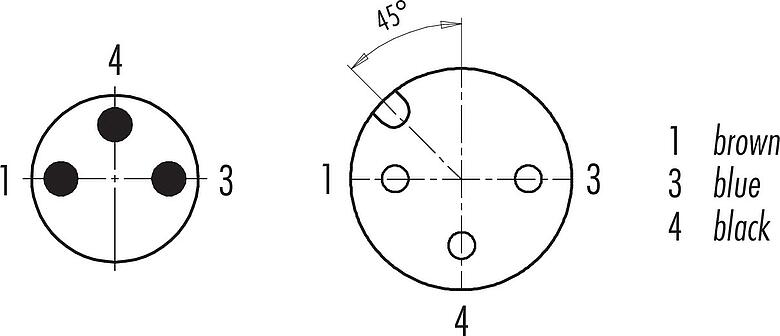 Contact arrangement (Plug-in side) M12/M8 Male cable connector - female angled connector, Contacts: 3, unshielded, moulded on the cable, IP67/IP69K, UL 2238, PUR, black, 3 x 0.34 mm², 2 m
