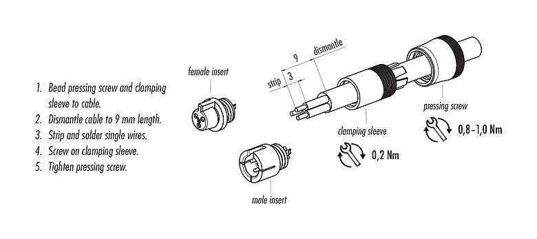 Assembly instructions Snap-In Male cable connector, Contacts: 3, 4.0-5.0 mm, unshielded, solder, IP40