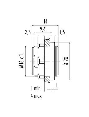 Scale drawing Snap-In Adapter, unshielded, Rear mounting, screwable from the front