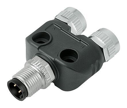 Illustration M12 Twin distributors, Y-distributor, male connector - 2 female connector, Contacts: 4/3, unshielded, pluggable, IP68, UL 2238