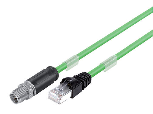 插图 79 9723 020 08 - M12/M12 连接线束 针头电缆连接器-RJ45针头连接器, 极数: 8, 屏蔽, 预铸电缆, IP67, UL, PUR, 绿色, AWG 26/7, 2m