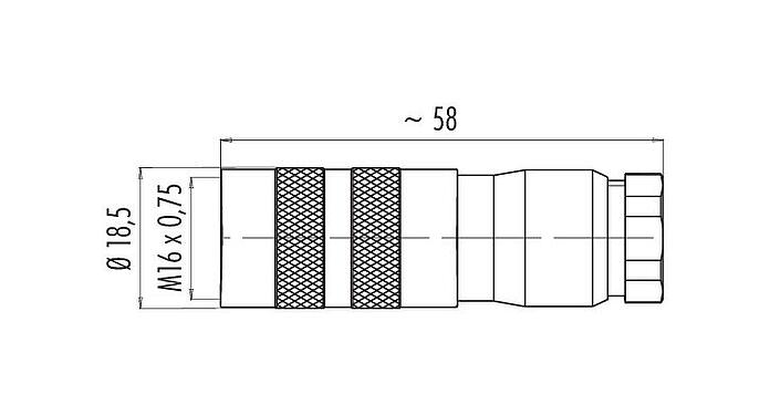 Scale drawing M16 Female cable connector, Contacts: 14 (14-b), 6.0-8.0 mm, shieldable, solder, IP67, UL 2238