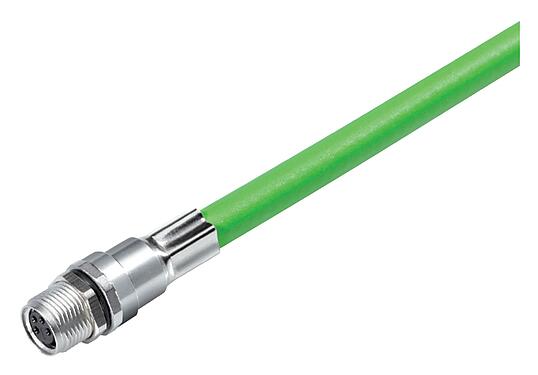 Illustration 70 3420 005 04 - M8 Female panel mount connector, Contacts: 4, shielded, with cable assembled, IP67, Ethernet, PUR, green, 4 x AWG 22, 0.5 m