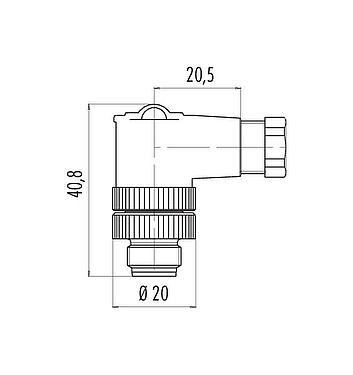 比例图 99 2429 52 03 - 1/2 UNF 弯角针头电缆连接器, 极数: 2+PE, 6.0-8.0mm, 非屏蔽, 螺钉接线, IP67, UL