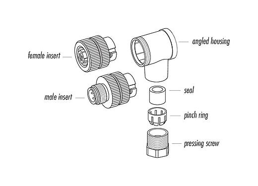 组件图纸 99 2429 52 03 - 1/2 UNF 弯角针头电缆连接器, 极数: 2+PE, 6.0-8.0mm, 非屏蔽, 螺钉接线, IP67, UL