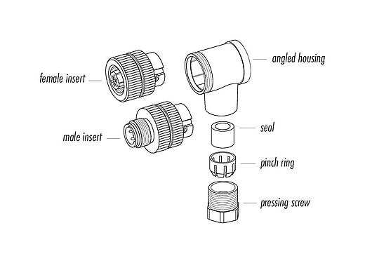 Component part drawing 99 2430 24 03 - 1/2 UNF Female angled connector, Contacts: 2+PE, 4.0-6.0 mm, unshielded, screw clamp, IP67, UL