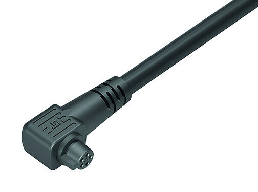 插图 Snap-in 快插 弯角孔头电缆连接器, 极数: 5, 非屏蔽, 预铸电缆, IP40, PVC, 黑色, 5x0.25mm², 2m