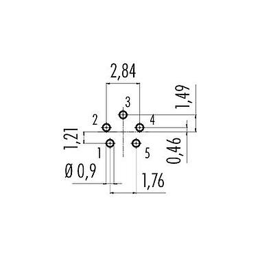 Conductor layout Snap-In Female panel mount connector, Contacts: 5, unshielded, solder, IP40, 1/4" 28 UNF, Front mounting