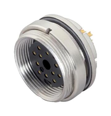 Illustration M16 Female panel mount connector, Contacts: 19 (19-a), unshielded, solder, IP67, UL 2238, M18x0,75, Rear mounting