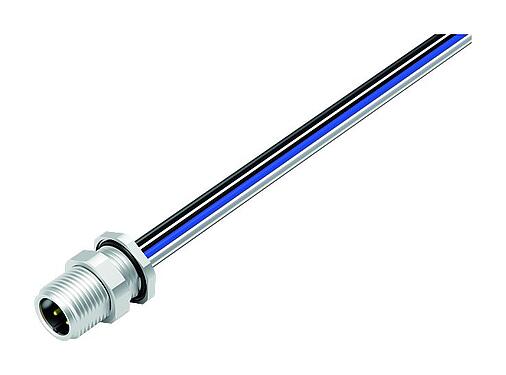 插图 M12 针头法兰座, 极数: 4, 非屏蔽, 带导线, IP68, UL 2238, M12x1.0, 後壁安裝