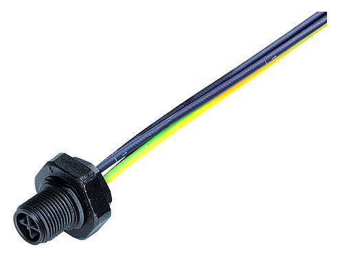 插图 M12 针头法兰座, 极数: 4, 非屏蔽, 带导线, IP68, UL 2238, M16x1.5, 後壁安裝, 模压成型